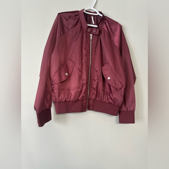 FREE PEOPLE MIDNIGHT BOMBER JACKET WINE MAROON FULL ZIP UP - Picture 5 of 9